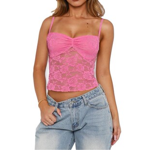 镂空露脐蕾丝吊带上衣女士 Hollow out navel lace camisole top