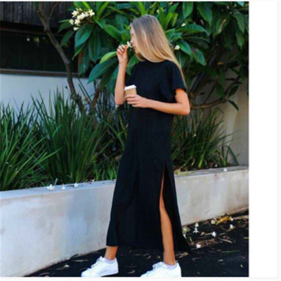 Round neck bottoming long skirt and small sleeve dress连衣裙
