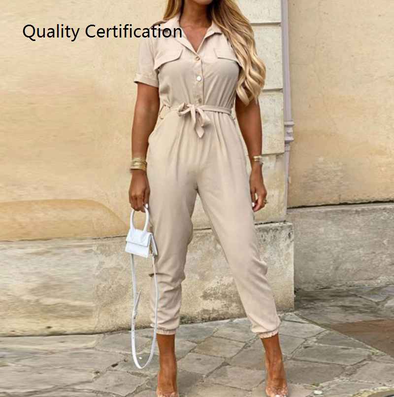 Overalls Short Sleeve Office Lady One Piece Romper Belt