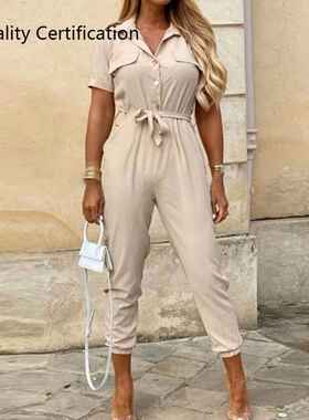 Overalls Short Sleeve Office Lady One Piece Romper Belt