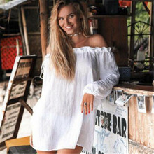 Solid White Yellow Cover-Ups Bathing Suit Beach Tunic Dress