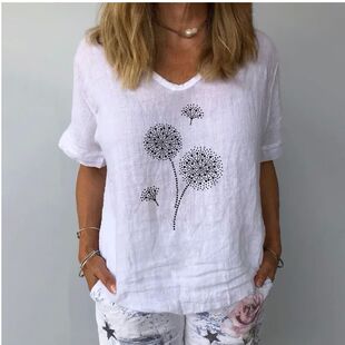 printed round neck 印花圆领短袖 sleeved short shirt 女Women