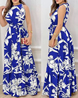 Round necked lace up mid length dress 圆领系带中长款连衣裙女