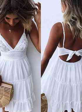 Female Ladies Beach V Neck Party Sundress Black Yellow Pink