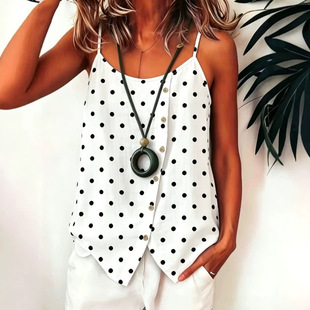 女士波点单排扣宽松吊带背心Wave point camisole vest for women
