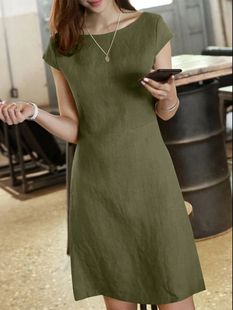 Solid round neck waist cut out dress纯色圆领收腰镂空连衣裙女