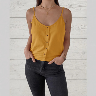 印花纽扣V领宽松外穿吊带背心女Printed camisole vest for women