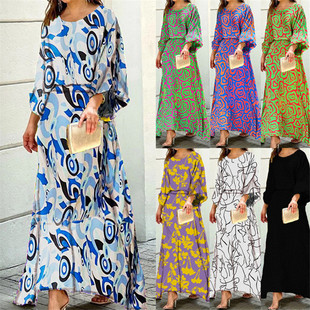 Waist 长裙 Loose High Skirt Suit印花大码 Long Print Oversized