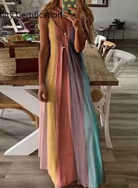 Printed Halter Dress Sleeveless Plus Size V-neck Maxi Dress