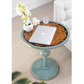 点睛大师 湖蓝彩绘复古美式 乡村轻奢圆角沙发边几灯台阳台茶水台