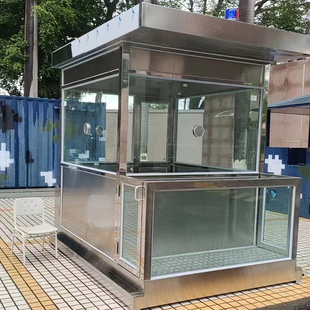 岗亭防弹玻璃亭站台亭不锈钢保安亭钢构门卫亭带射击孔定制