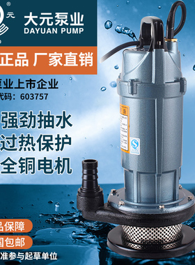 大元潜水泵220V家用高扬程井水抽水机高压大流量水泵农用灌溉QDX
