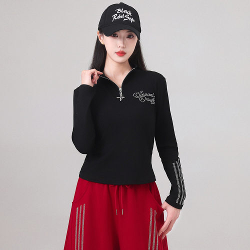 2026秋冬新款广场舞服上衣女美式复古半拉链舞服外穿运动健身t恤