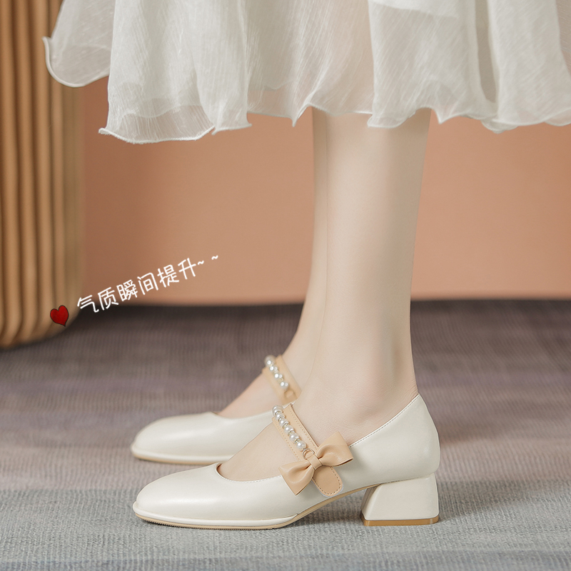 粗跟玛丽珍鞋女伴娘鞋复古温柔鞋