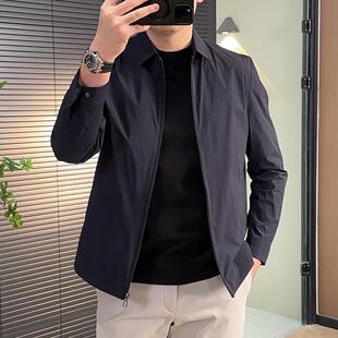 春季新款高端防风防水面料男士简约净版翻领拉链行政休闲夹克外套
