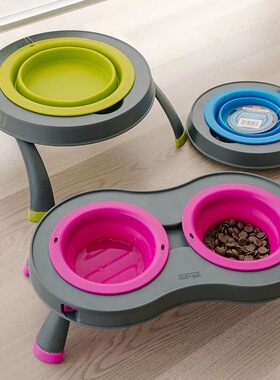 QZee慢食碗DEXAS狗折叠碗双碗防打翻喝水支架碗防滑食盆保护颈椎