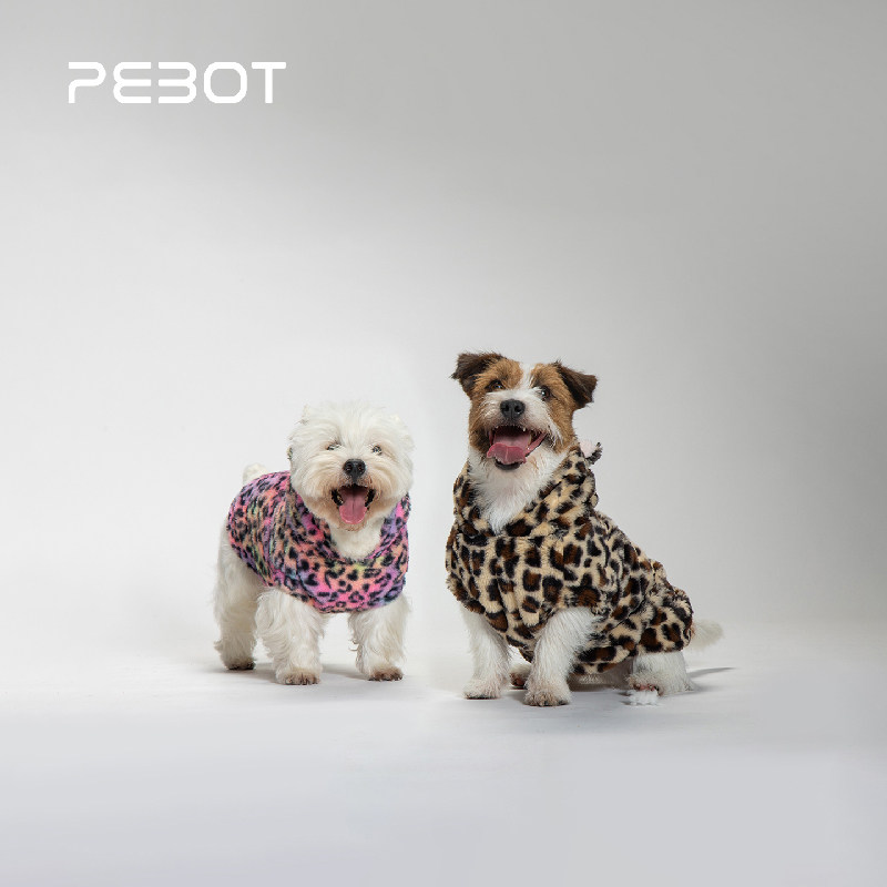 QZee猫咪狗狗保暖背心PEBOT秋冬新款无毛猫仿兔毛豹纹带帽马甲