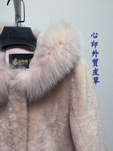 工厂狐狸毛领连帽原生态羊皮毛一体女士中款皮草外套小码911