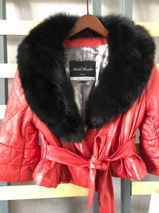 超大狐狸毛领可拆冬女绵羊皮真皮羽绒服短款皮衣红色皮草外套特价