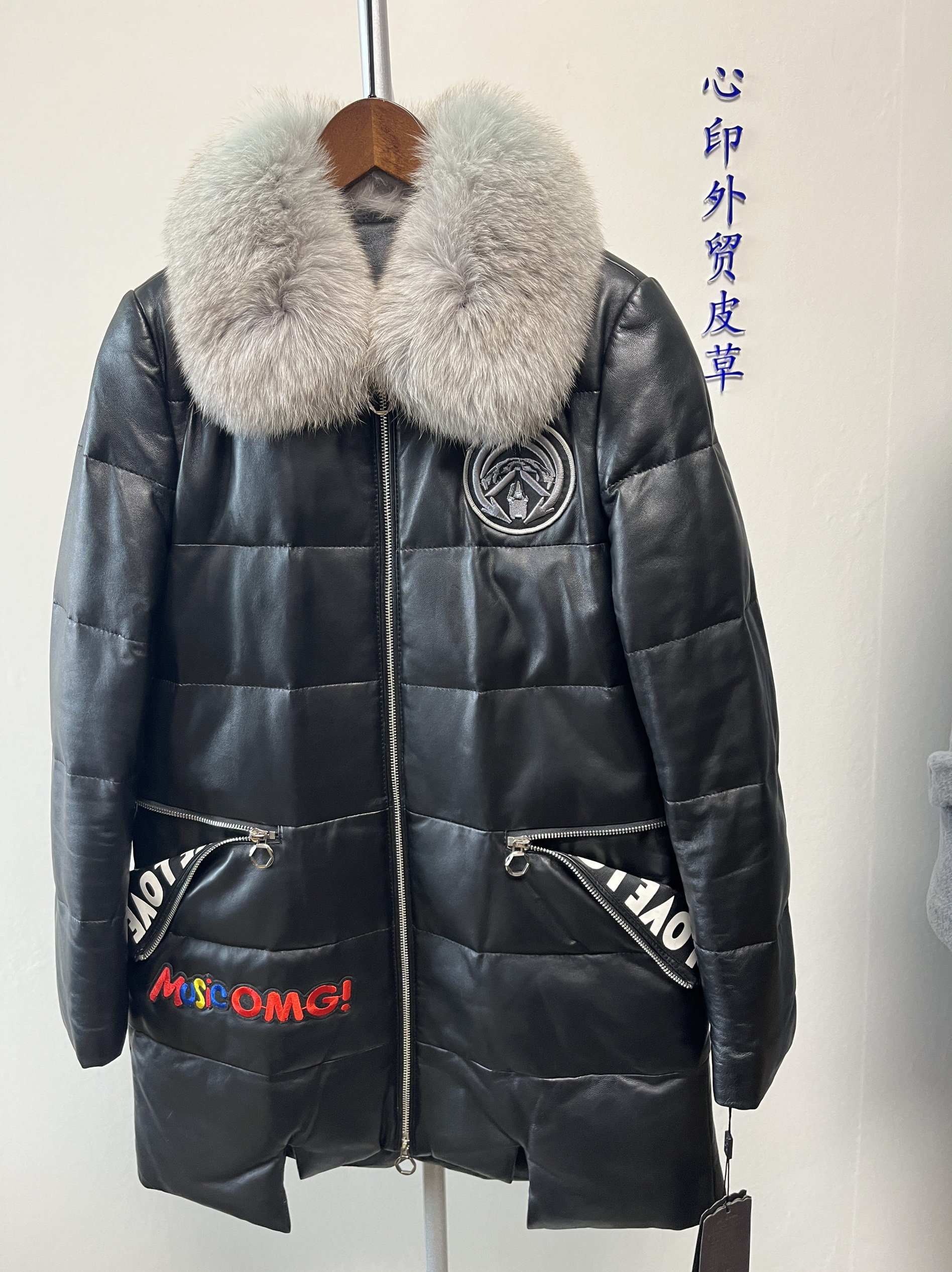 秋冬超大狐狸毛领皮草外套真皮绵羊皮白鸭绒女士羽绒服皮衣中长款