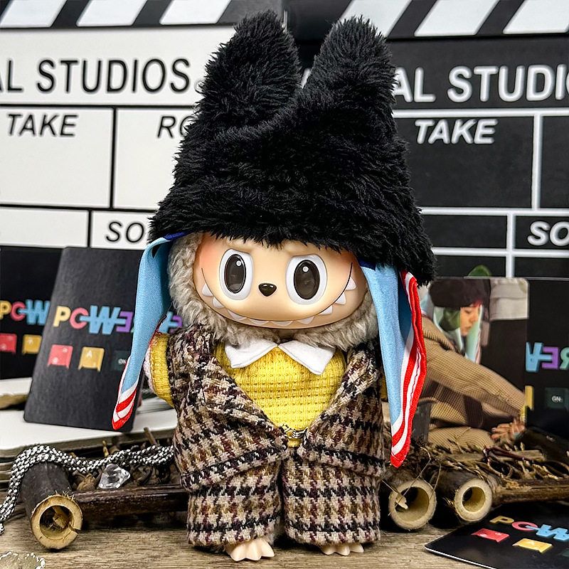 仅衣服适用一二三代拉布布娃衣Labubu17厘米15权志龙黑帽子千鸟格