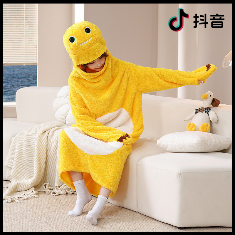 我是小奶龙睡衣儿童连体男女款家居服网红图案二次元毛绒睡服睡袍