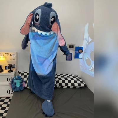 史迪奇珊瑚绒情侣睡衣连体睡袍保暖法兰绒搞笑沙雕睡衣女冬家居服