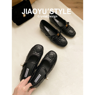 真皮~骄屿法式山茶花玛丽珍鞋2026春秋新款内增高小香风珍珠单鞋