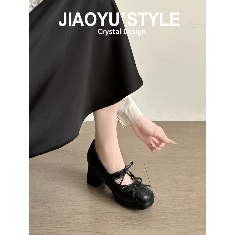 真皮~骄屿小香风绝美高跟鞋蝴蝶结菱格浅口玛丽珍鞋法式复古单鞋,女鞋,浅口单鞋,淘宝优惠券,粉丝福利购,淘宝优惠卷