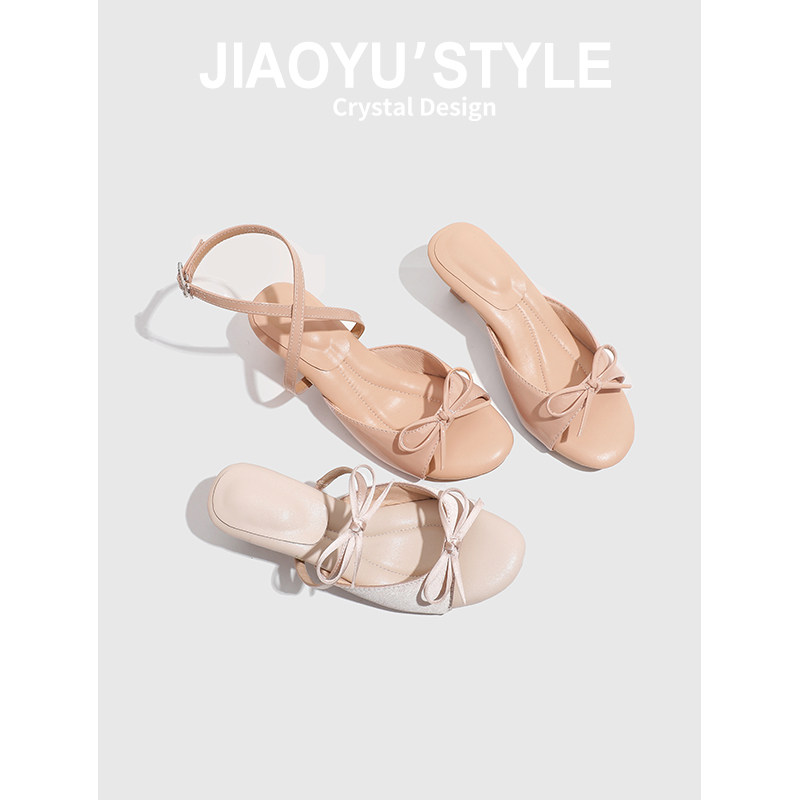 踩屎感！！三穿法式蝴蝶结凉拖鞋女夏外穿细高跟百搭绸缎露趾凉鞋