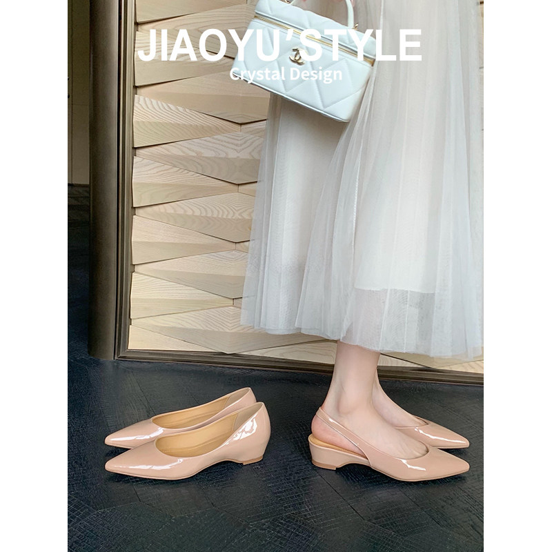 真皮~骄屿裸色包头凉鞋女夏外穿浅口单鞋配裙子尖头玛丽珍高跟鞋