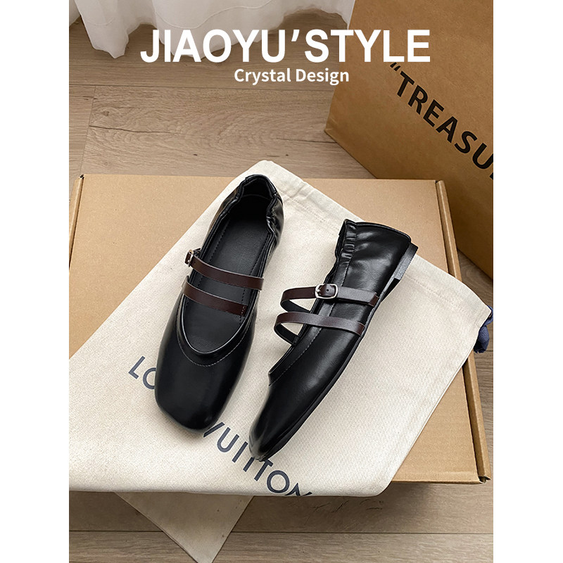 真皮~骄屿高级感复古方头芭蕾玛丽珍鞋2026新款简约软底通勤单鞋