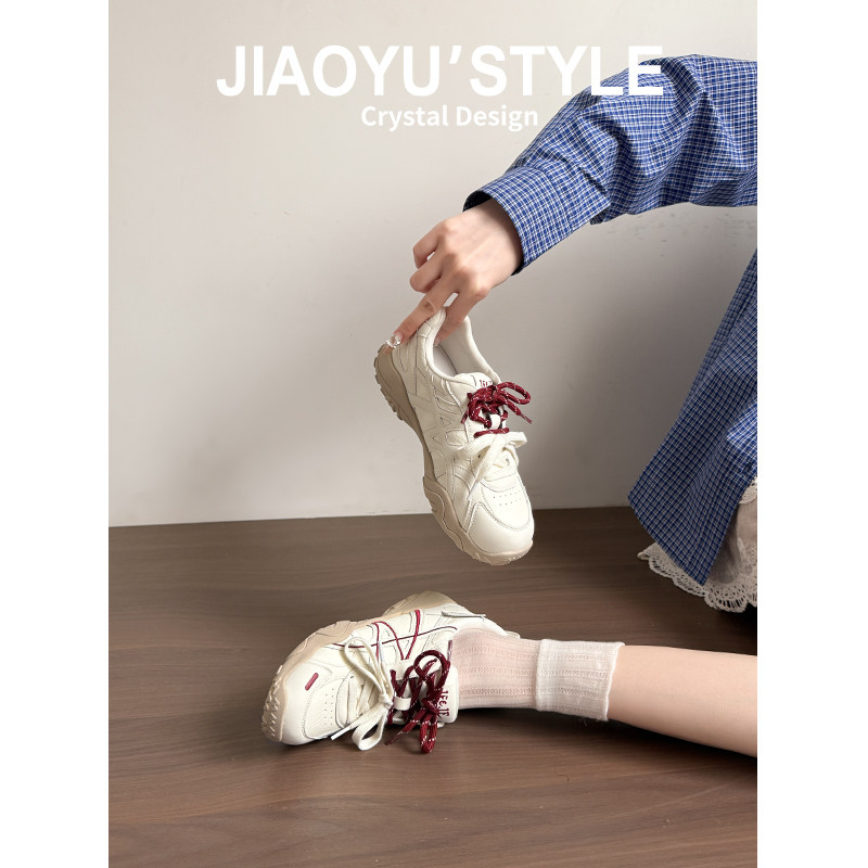 真皮~骄屿7cm内增高芭蕾德训鞋女2026新款百搭厚底休闲运动阿甘鞋