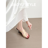 交叉带粗高跟罗马凉鞋 女夏外穿2026新款 骄屿坡跟绝美凉拖鞋 真皮