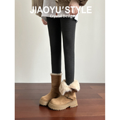 真皮 翻折两穿短靴防滑保暖加厚棉鞋 骄屿厚底雪地靴2025新款 冬季