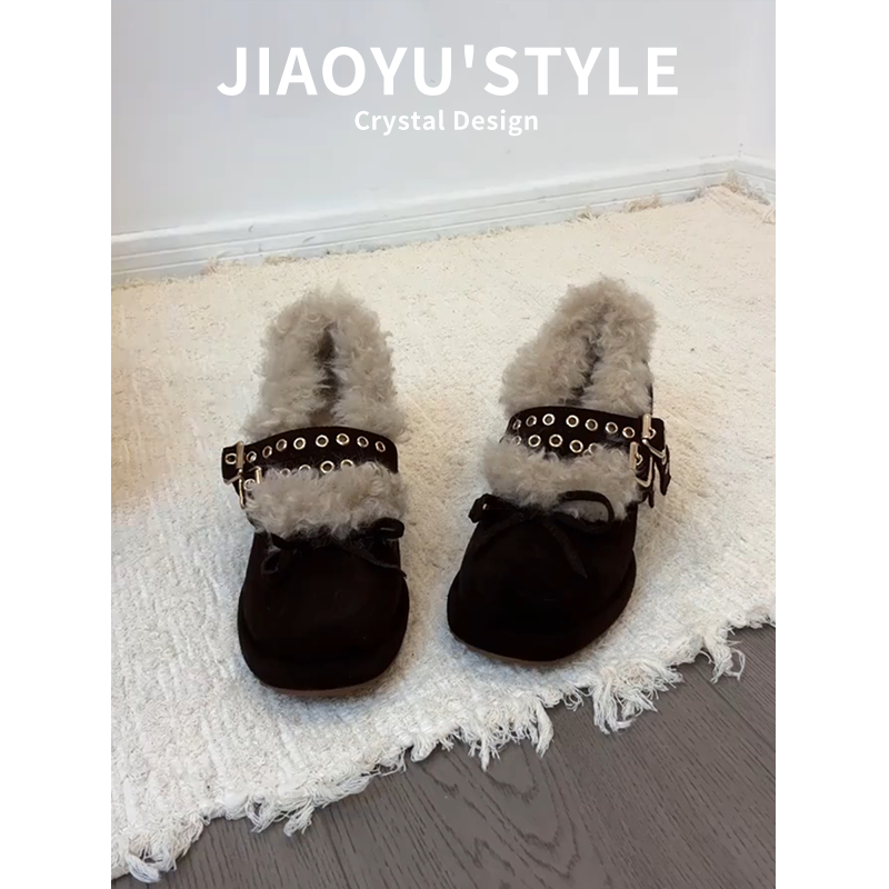 现货！！【免费试穿】牛皮毛毛鞋