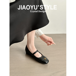 真皮~骄屿 内增高玛丽珍高跟鞋女拼色粗跟小个子显高百搭超火单鞋