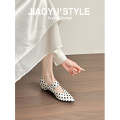 骄屿小香风波点玛丽珍鞋 2026春新款 高跟鞋 真皮 尖头绝美浅口单鞋