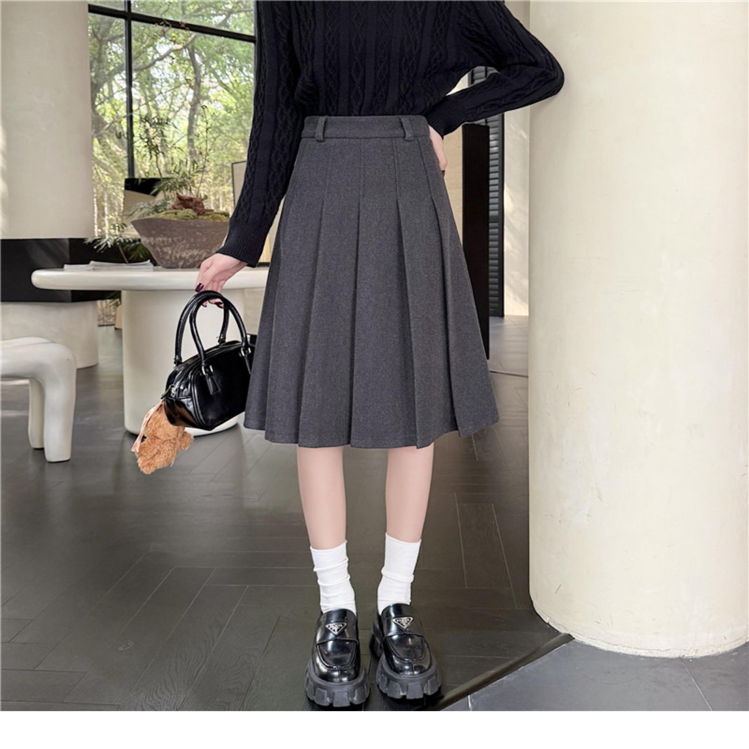 中长款百褶裙韩版A字百搭