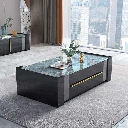 丽蒙保轻奢亮光岩板茶几电视柜