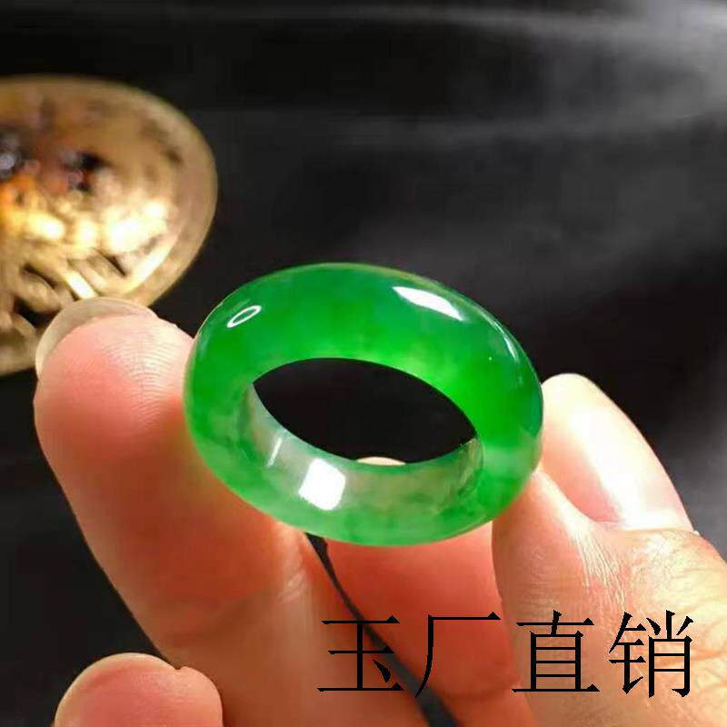 精品缅甸高端货冰种翡翠色满绿戒圈绿阳绿飘花戒指指环男女款送礼
