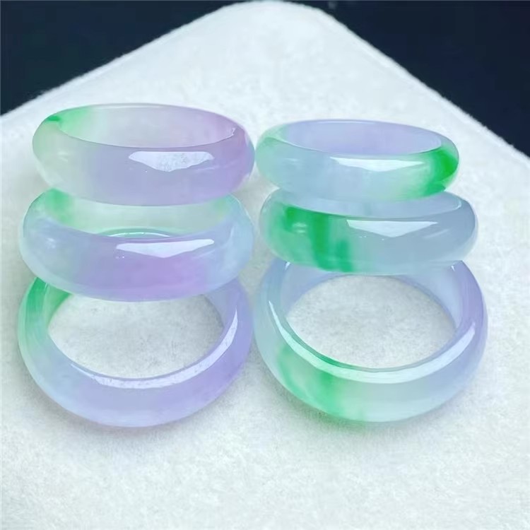 缅甸老坑翡翠色戒指紫色飘花扳指