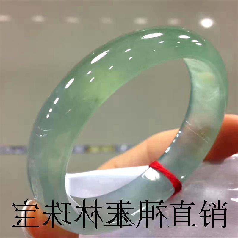 缅甸高档翡翠手镯正圈老坑宽条女款冰种精品处理飘绿花油青玉镯子