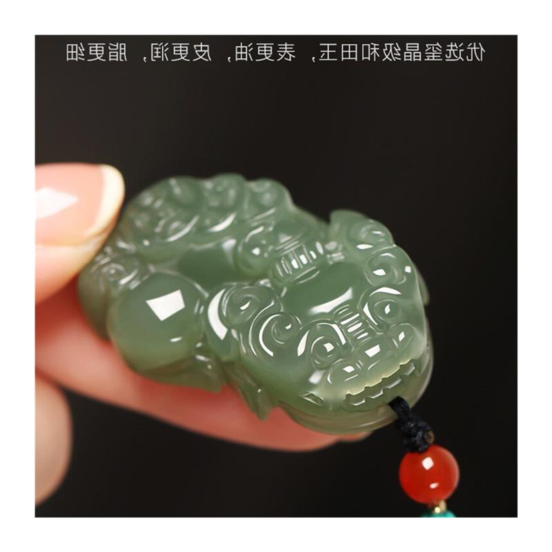 油青和田玉貔貅吊坠晴水料男女款青白玉如意招财貔貅玉挂件玉项链