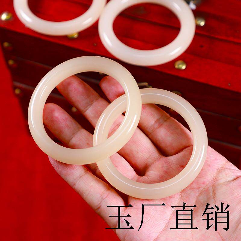 和田玉圆条手镯山料女款平安镯全新送妈妈礼物青海料藕粉色玉镯子