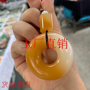 和田玉母子平安扣挂件黄龙玉平安转运手把件黄玉路路通扳指把玩件