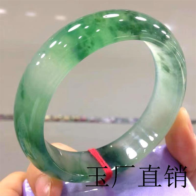 高端缅甸冰种翡翠色手镯正圈玉手镯老坑兰花飘绿玉镯圆条女款送礼