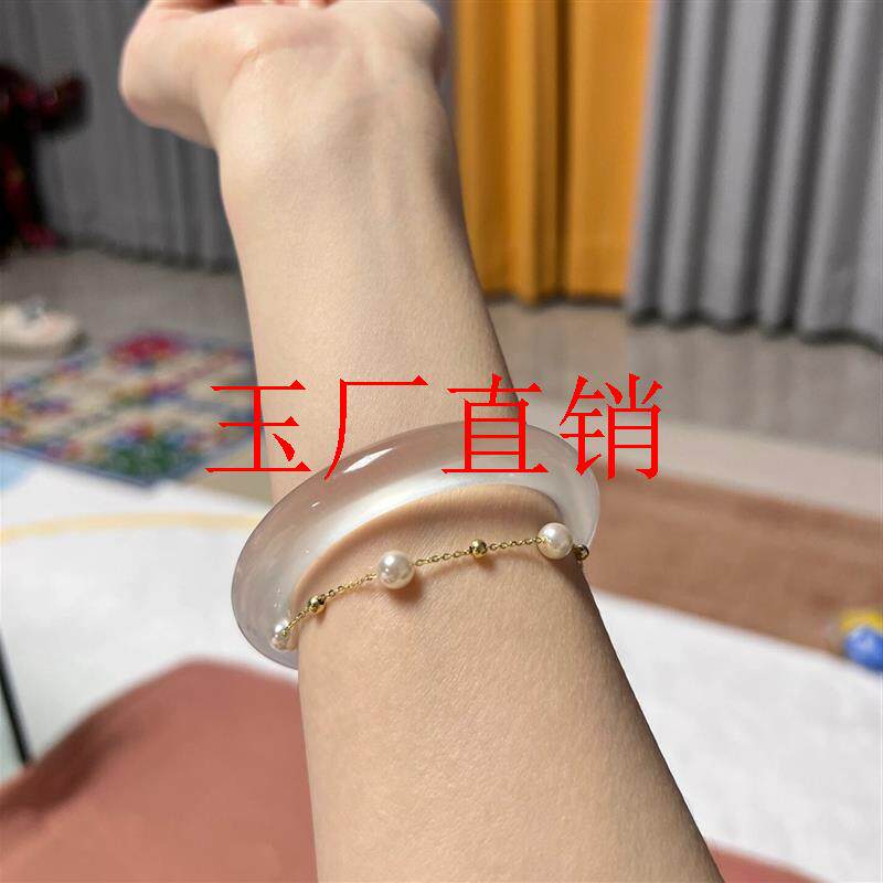 白月光玉髓手镯少女感古风国风荔枝冻新中式玛瑙镯子冰种圆条玉镯
