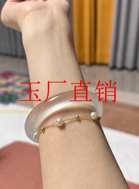 白月光玉髓手镯少女感古风国风荔枝冻新中式玛瑙镯子冰种圆条玉镯