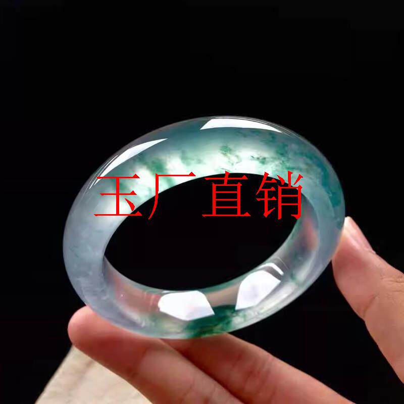 精品款缅甸老坑翡翠色冰种飘花手镯冰透贵妃圆条镯正圈玉镯子饰品